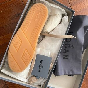 Hogan Beige Leather Sneakers with Gum-Color Sole